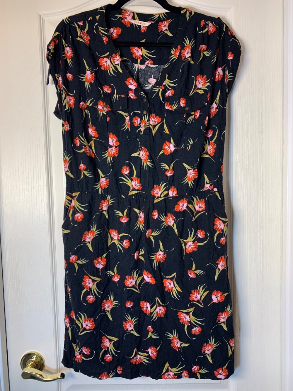 Camaïeu Floral Summer Dress With Pockets Black Lightweight‎ Casual Dress M